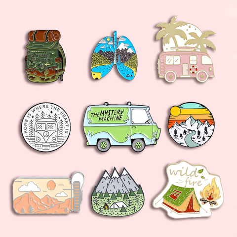 Outdoor Travel Badge Creative Cartoon Camping Tent Hiking Metal Enamel Brooch Fashion Adventure Lapel Backpack Jewelry Gift ► Photo 1/6