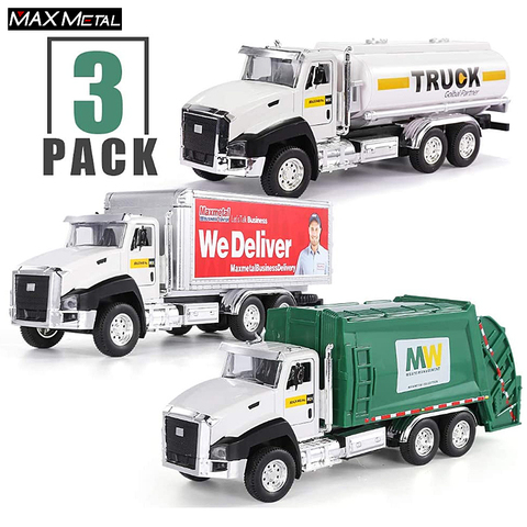 Diecast Transport Vehicle, Garbage Truck, Tanker Truck, Express Delivery Truck,  Metal Collectible Model Pull Back Cars for Boy ► Photo 1/6