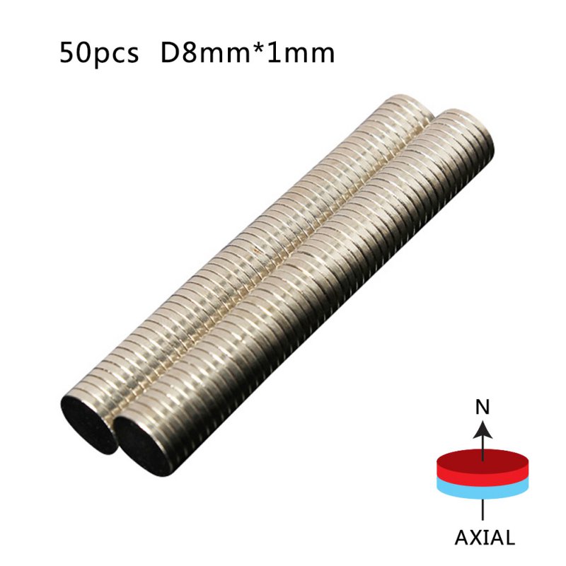 50Pcs N52 Grade Super Round Thin Neodymium Disc Strong 8mm x 1mm Cylinder Magnet 