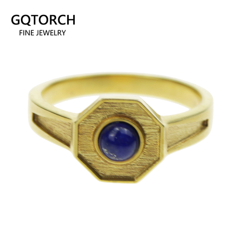 Handmade Vintage Man Rings With Natural Lapis Lazuli Stone Hexagon Copper Rings for Men Pure Gold Color Retro Unique Jewelry ► Photo 1/5
