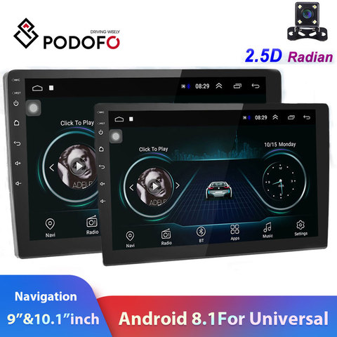 Podofo 1 Din Android 10.0 Car Multimedia Player GPS Wifi FM/RDS Bluetooth  Car Radio 7'' Touch Screen Audio Stereo For Universal