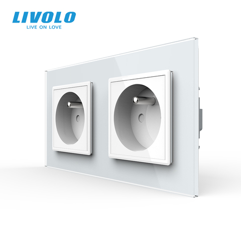 LIVOLO 16A French Standard, Wall Electric / Power Double Socket / Plug, Crystal Glass Panel,C7C2FR-11/12/13/15, no logo ► Photo 1/5