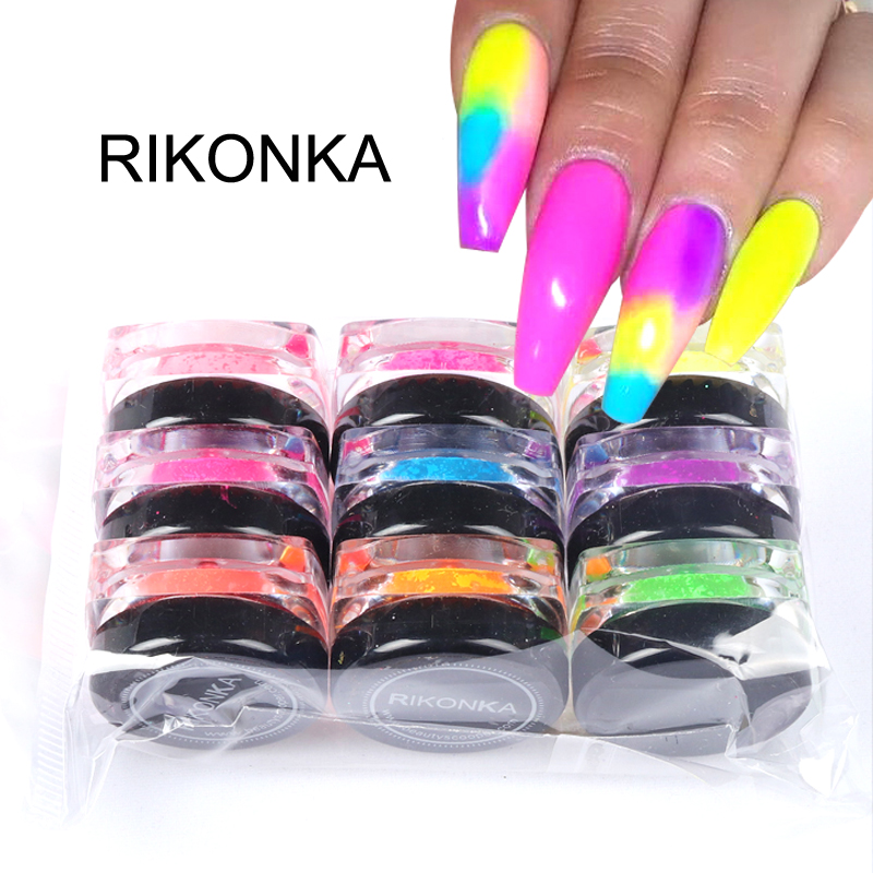 9 Boxes/set Neon Pigment Powder Nail Fluorescence Gradient Glitter Summer  Shinny Dust Ombre DIY Nail Art Decoration Manicure