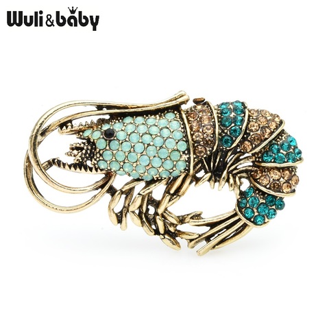 Wuli&baby Vintage Rhinestone Shrimp Brooches Women Alloy Sparkling Animal Casual Party Brooch Pins Gifts ► Photo 1/5