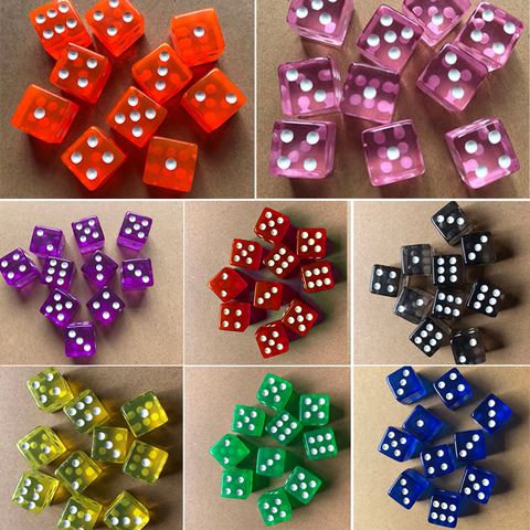 10Pcs/set 16mm Multicolor Acrylic Transparent Dices Straight Corner Clear Dice Portable Role Playing Table Game ► Photo 1/1