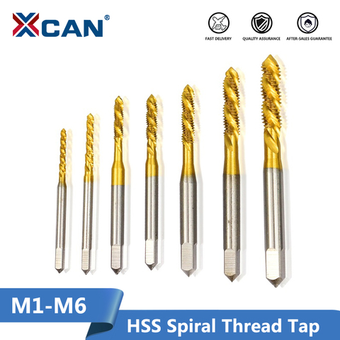 XCAN HSS Steel Screw Tap Titanium Coated Spiral Metric Thread Tap M2/M2.5/M3/M3.5/M4/M5/M6 Hand TR Tap ► Photo 1/6
