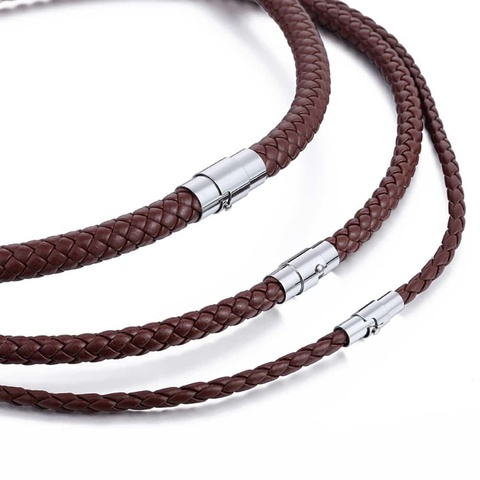 Mens Leather Necklace Choker Black Brown Rope Choker Necklaces for Men Women Davieslee Wholesale Jewelry 4/6/8mm DLUNM09 ► Photo 1/6