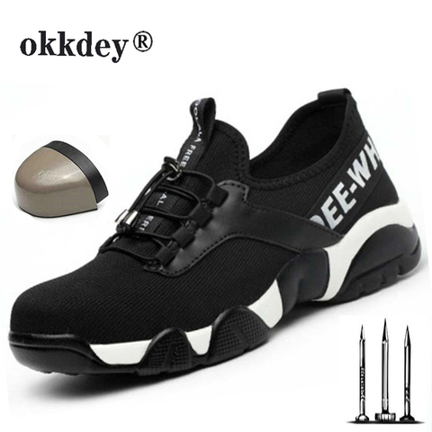 2022 New Men Steel Nose Safety Work Shoes grid Lightweight Breathable Women Casual Sneaker Prevent piercing Protective boots 48 ► Photo 1/6