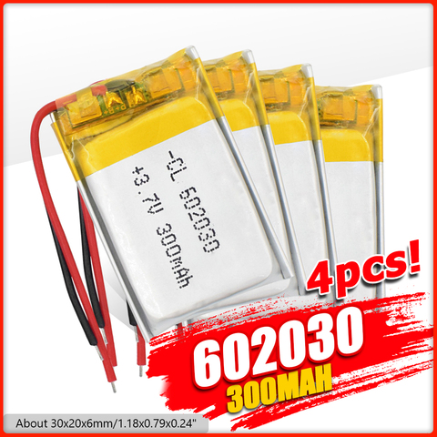3.7V 300mAh Li-Po Rechargeable Battery 602030 For Lithium Li-Po Polymer Rechargeable Battery For Bluetooth speaker Tachograph ► Photo 1/6