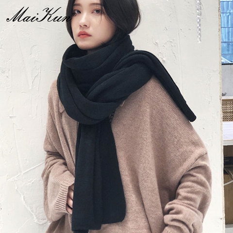 Maikun Thick Warm Scarf Ladies Scarf Pure Color Imitation Cashmere Scarf Black Scarf Female Winter To Increase Ahawl ► Photo 1/6