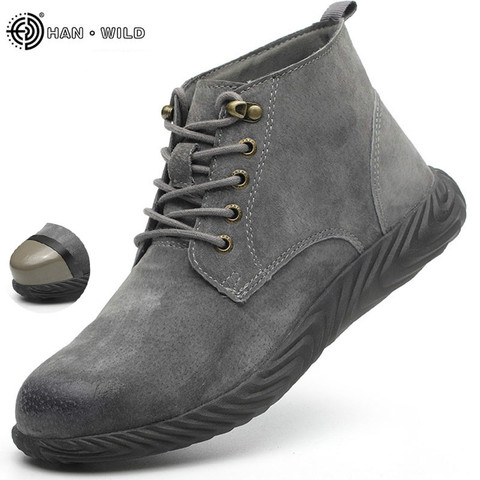 Mens Work Boots 2022 Fashion Outdoor Steel Toe Cow Leather Steel Toe Shoes Men Anti Slip Puncture Proof Safety Shoes Boot Man ► Photo 1/6