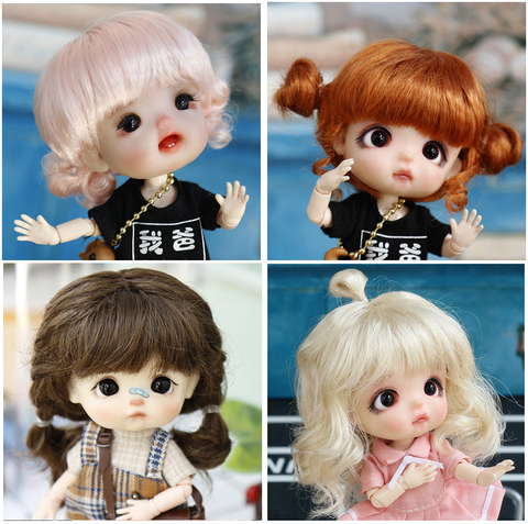 New 1/8  BJD wig  Pink golden SD doll wigs soft Cute braid hair  Bangs Long straight hair Doll special wig multi-color optional ► Photo 1/6