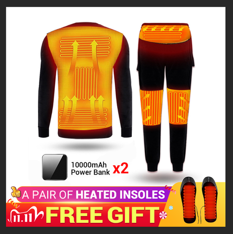 Winter Heated Underwear Fleece Lined Heating Thermal Underwear Set USB Electric Heated T-Shirts & Pants Battery Powered Ski Wear ► Photo 1/6