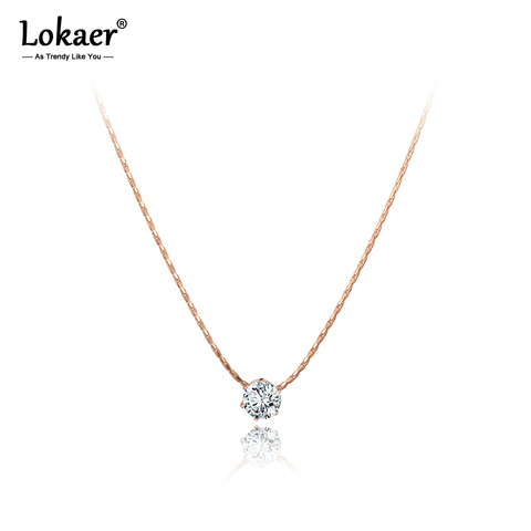 Lokaer Simple Design Rose Gold CZ Crystal Charm Pendant Necklaces For Women Girls Trendy Titanium Steel Office Necklace N20173 ► Photo 1/5