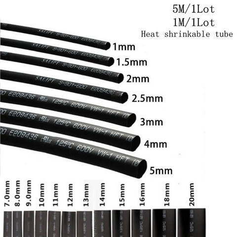 5 /1 METER/LOT BLACK 1mm 1.5mm 2mm 2.5mm 3mm 3.5mm 4mm 5mm 6mm Heat Shrink Tubing Tube ► Photo 1/5