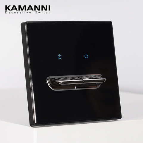 KAMANNI Luxury Light Switch General Standard Crystal Tempered Glass 2Gang 2 Way Switch Black Power Push Botton Switches 220V ► Photo 1/6