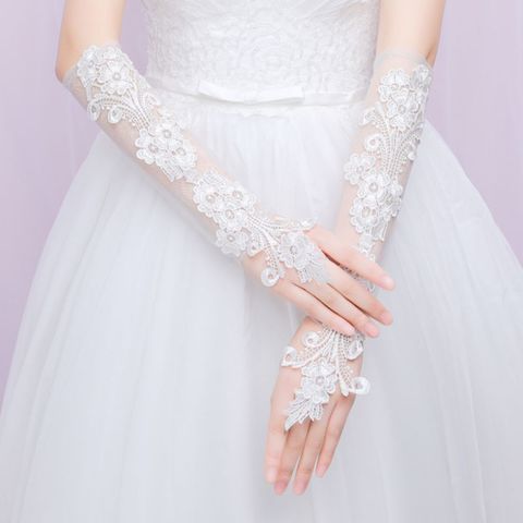 Sweet Embroidery Floral Lace Long Gloves Sheer Mesh Wedding Bridal Prom Mittens ► Photo 1/6
