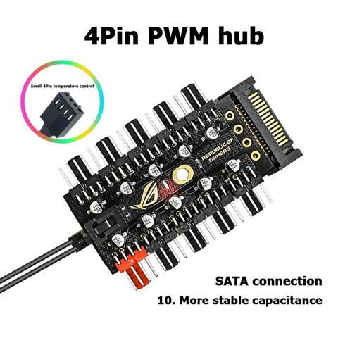 Motherboard 1 to 10 4 Pin PWM Cooler Fan HUB Splitter Extension 12V SATA Power /Large 4D port Supply PC Speed Controller Adapter ► Photo 1/6