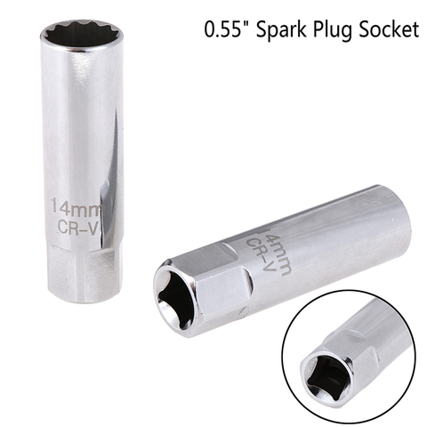 Silver 14mm Spark Plug Socket Removal Installation Wrench Magnetic Removal Tool Thin Wall 3/8