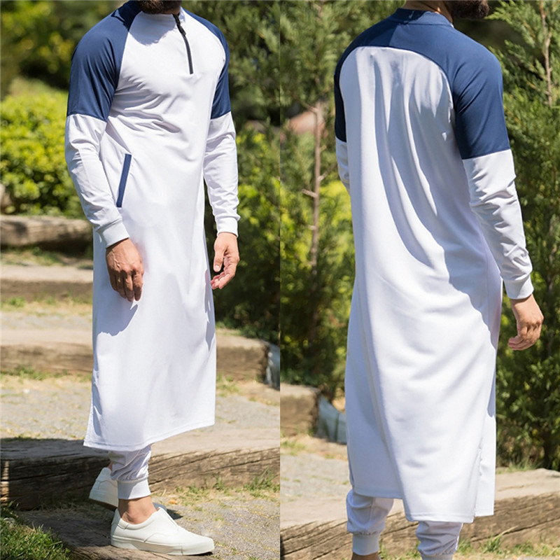 Islamic Men Muslim Kaftan Clothing Long Sleeve Saudi Arab Thobe Robe Tops Casual 