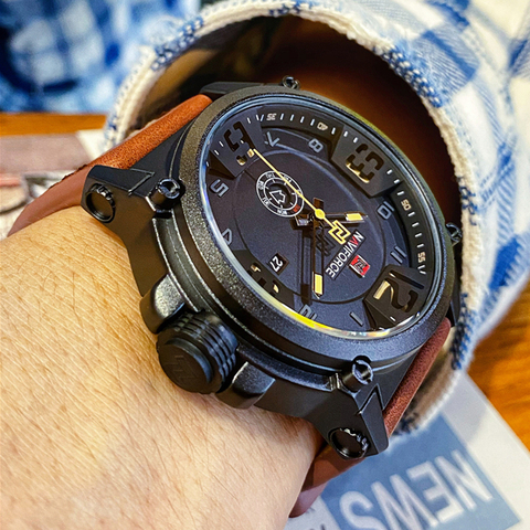 Mens Watches NAVIFORCE Top Luxury Brand Men Leather Watches Man Analog Quartz Clock Waterproof Sports Army Military Wrist Watch ► Photo 1/6