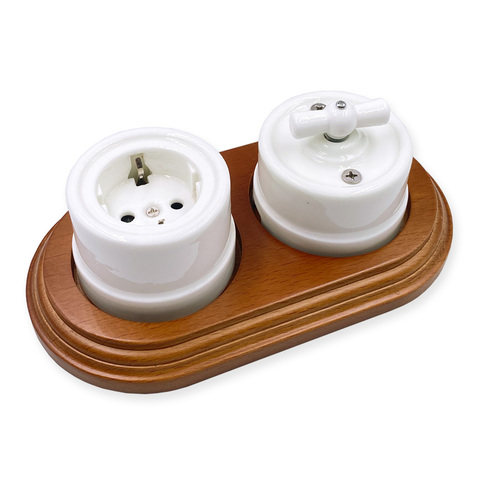 Home Improvement Round Hole Diameter 68mm Wall Wooden Base 1-3 Gang Switch Socket Wooden Holder European Style ► Photo 1/6