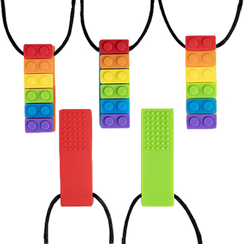 1Pc Sensory Chew Necklace Brick Chewy Kids Silicone Biting Pencil Topper Teether Toy, Silicone teether for children with autism ► Photo 1/6