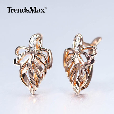 Stud Earrings Cut Out Leaf 585 Rose Gold White Color Geometric Drop Earrings for Women Girls Fashion Wedding Jewelry GE298 ► Photo 1/5