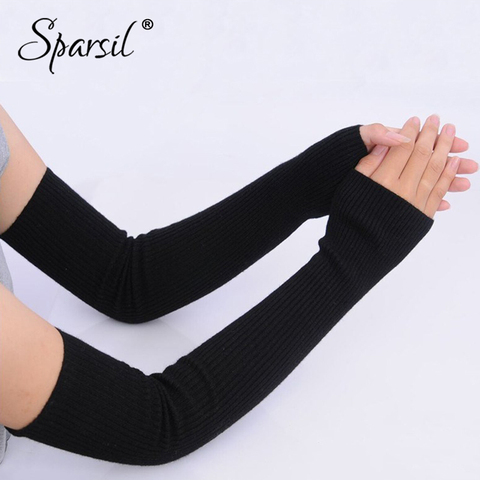 Sparsil Women Cashmere Glove Long Sleeve Protection Elbow Wool Knit Thick Fingerless Mittens Winter Soft Arm Warmers 50cm Length ► Photo 1/6