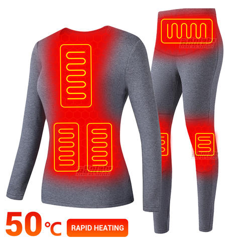 Winter Electric Heated Underwear Set Motorcycle Jacket Moto USB Battery Powered Fleece Thermal Long Johns Tops & Pants Women ► Photo 1/6