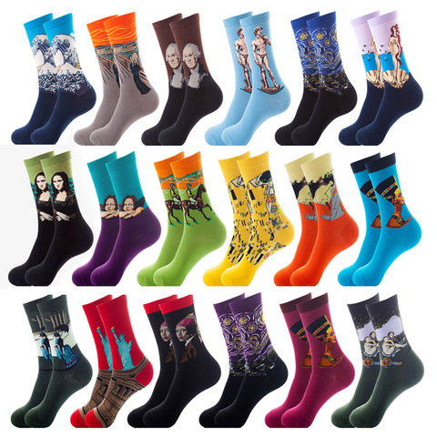 Hot Starry Night Autumn Winter Retro Women Personality Art Van Gogh Mural World Famous Painting Male Socks Oil Funny Happy Socks ► Photo 1/6