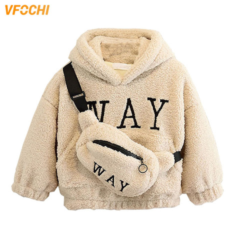 VFOCHI Boy Girl Sweatshirts with Bag Winter Wool Thick Children Hooded Long Sleeves Sweatshirt Unisex Warm Boy Girls Sweatshirts ► Photo 1/6