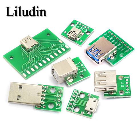 7/5/2PCS Micro Mini USB Male USB 2.0 3.0 A Female USB B Connector Interface to 2.54mm DIP PCB Converter Adapter Breakout Board ► Photo 1/6