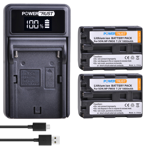 PowerTrust NP-FM50 NPFM50 FM55H Battery Pack +LED USB Charger For Sony NP-FM51 NP-FM30 NP-FM55H DCR-PC101 A100 Series DSLR-A100 ► Photo 1/6