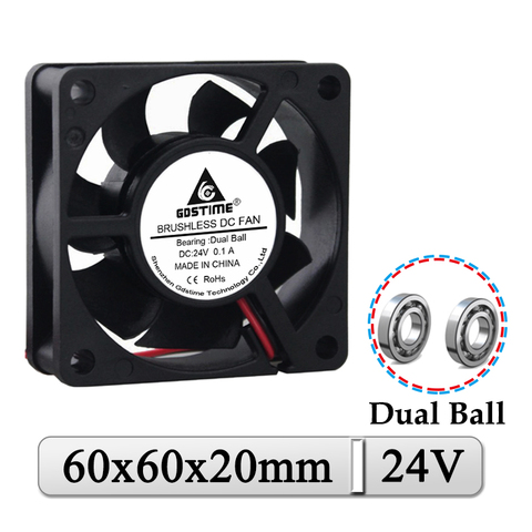 1Pcs Gdstime DC 24V 60mmx60mmx20mm 60mm Dual Ball Axial Industrial Case Cooler 6020 6cm Brushless Exhaust 3D Printer Cooling Fan ► Photo 1/6