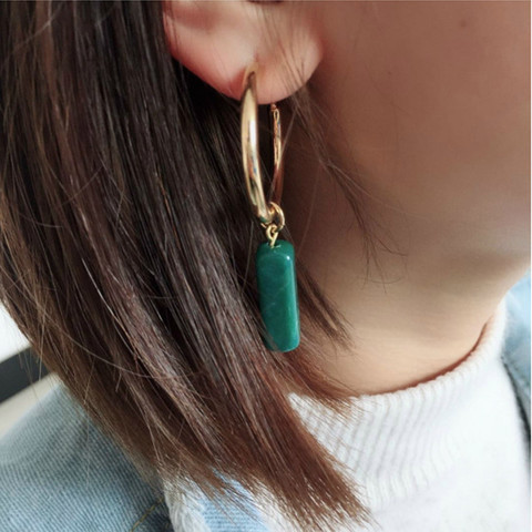 Fashion hot simple new women's fashion long earrings geometric acrylic green metal circle retro niche earrings wholesale ► Photo 1/1