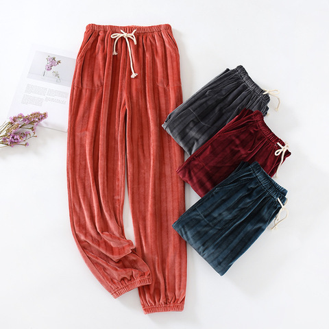 Japanese style autumn and winter couple sleep pants home pants flannel men and women thick warm large size coral velvet trousers ► Photo 1/6