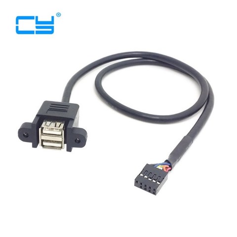 30cm 50cm 100cm  Motherboard Internal 9pin Pitch 2.54mm to Dual Port USB 2.0 A Female Screw Lock Panel Mount Cable ► Photo 1/1