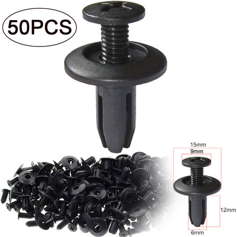 50pcs Black Plastic Rivet Trim Fastener Clips 10mm Hole for Cars