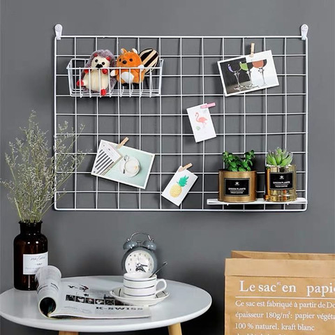 Nordic Iron Grid Wall Art Decoration Shelf Home Decor Bedroom Photos Frame Postcards Mesh Display Storage Organizer Racks Holder ► Photo 1/6