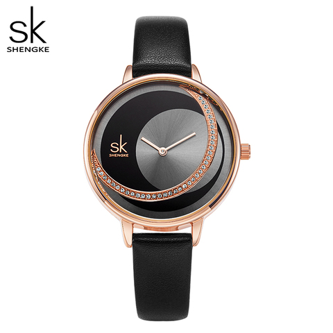 Shengke Crystal Lady Watches Leather Women Dress Watch Original Brand Quartz Wrist Watches Creative Reloj Mujer ► Photo 1/6