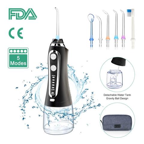 5 Modes Portable 300ml Oral Irrigator USB Rechargeable Dental Water Flosser Jet Waterproof Irrigator Dental Teeth Cleaner+5 Tips ► Photo 1/6