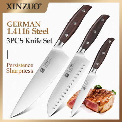 XINZUO Kitchen tool 3PCs Kitchen Knife Set Utility Chef Knife Germany 1.4116 Stainless Steel Kitchen Knife Sets Red Sandalwood ► Photo 1/6