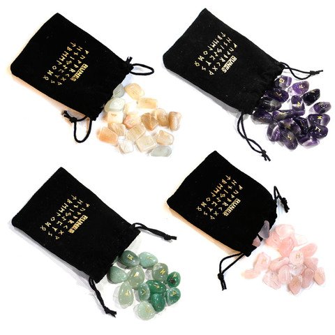 25 Pcs/Set Natural Moonlight / Amethyst / Tiger Eye / Green Aventurine / Rose Crystal Runes Fortune Telling Stone Divination ► Photo 1/6