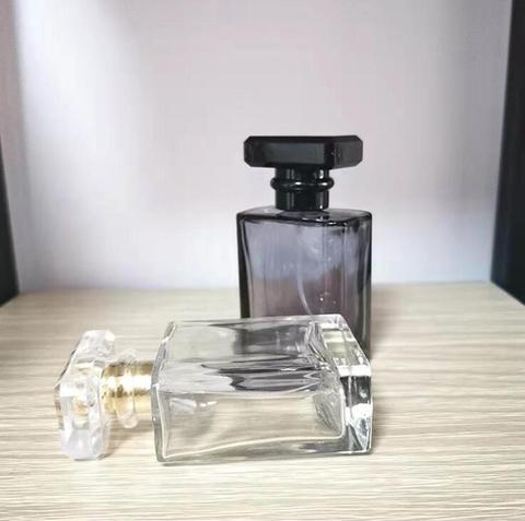 perfume atomizer vintage Square glass perfume bottle screw top 50ml rotating perfume spray bottle transparent black glass bottle ► Photo 1/3