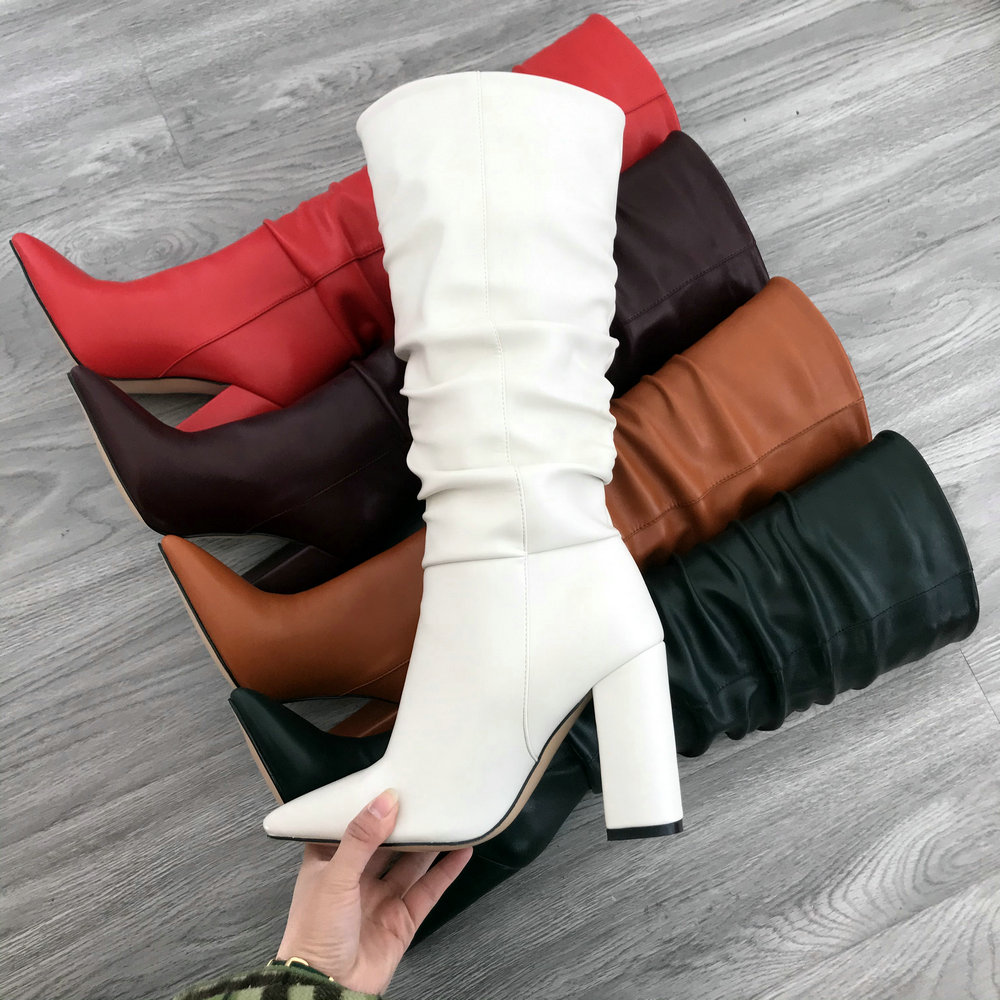 Boots Slouch Pleated Wedge High Heel Over the Knee High Winter Womens Lady shoes