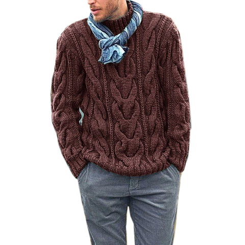 Winter Men's Clothing Brown Pullover Sweater Casual Soft  Comfortable Thick Warmer Sweater coat Hand-knitted Cool Men's Sweater ► Photo 1/6