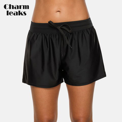 Charmleaks Women Swimming Shorts Loose Fit Solid Color Bikini