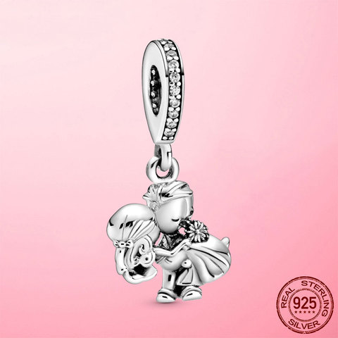 Romantic 925 Sterling Silver Married Couple Lovers Dangle Charm Beads Fit Original Pandora Charm Bracelet Fine  Jewelry Gift ► Photo 1/6