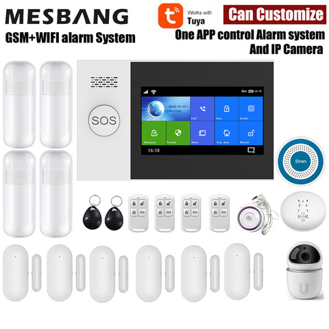 WIFI GSM Home Wireless Security Burglar Alarm System Kits 4.3 Inch Monitor 433MHZ Motion Sensor Tuya APP IP Camera 10 Languages ► Photo 1/6